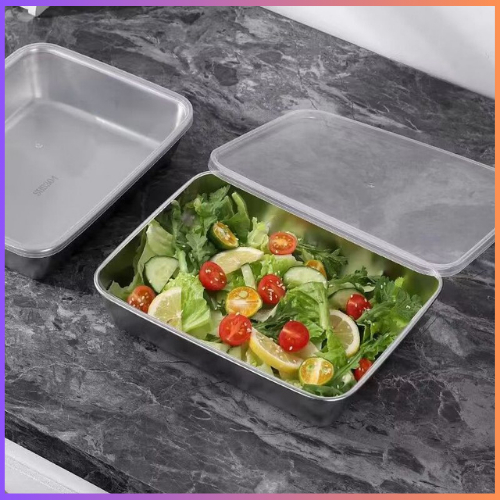 Hộp Bảo Quản Thức Ăn Bằng Inox 304 Cao Cấp Không Gỉ Kèm Nắp Nhựa Ngăn Mùi