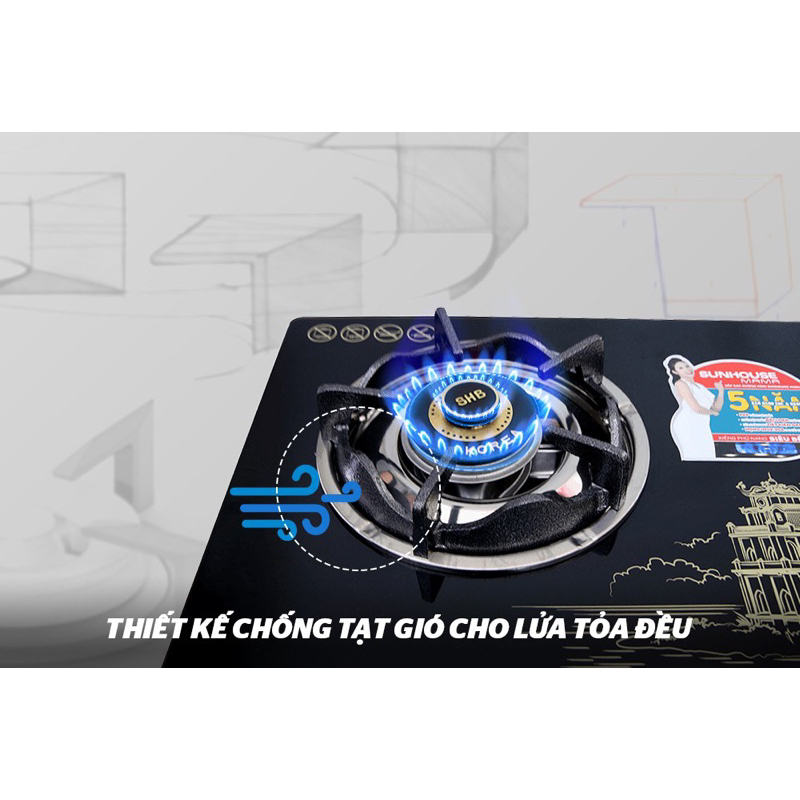 Bếp đôi sunhousemama mmbb0787b siêu tiết kiệm ga kiềng chắn gió
