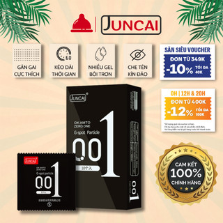 Bao cao su gân gai Juncai 0.01 Okamto siêu gai size 52 siêu mỏng nhiều gel bôi trơn, hương vani hộp 10 cái bcs