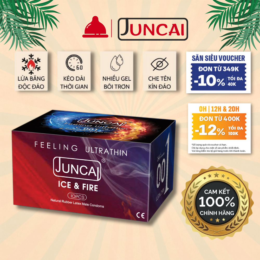 Bao cao su siêu mỏng Juncai 0.01 Okamto Super thin size 52 cực mỏng nhiều gel bôi trơn, hương vani hộp 10 cái bcs