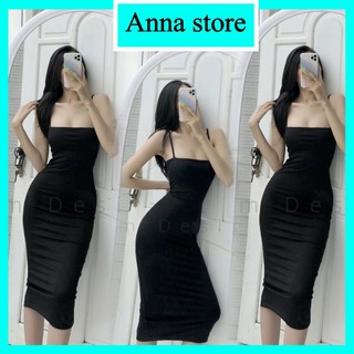 Đầm Body 2 dây cổ vuông Nữ Dáng Dài  Phong Cách Sexy Quyến Rũ Kèm Ảnh Thật M588