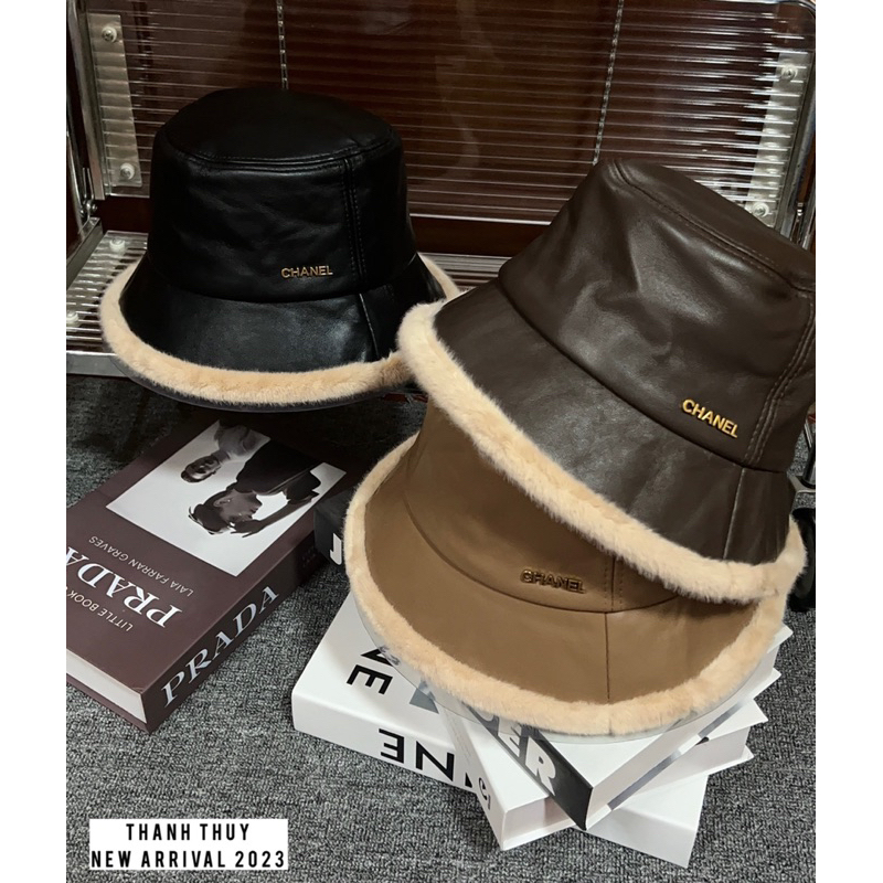 Mũ bucket da viền lông cho nam nữ