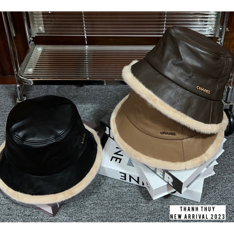 Mũ bucket da viền lông cho nam nữ