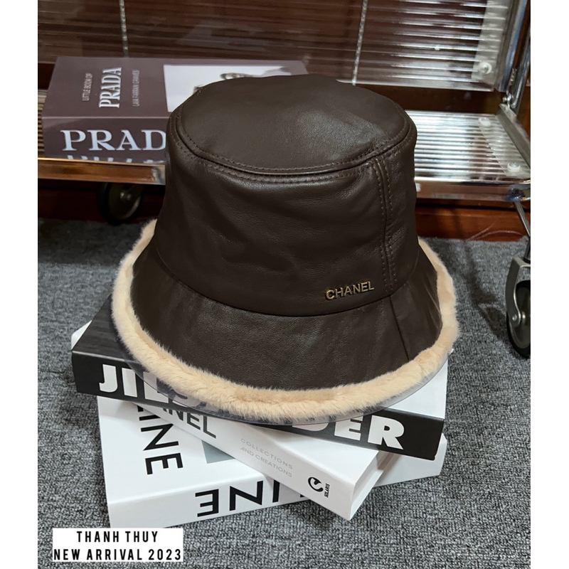 Mũ bucket da viền lông cho nam nữ