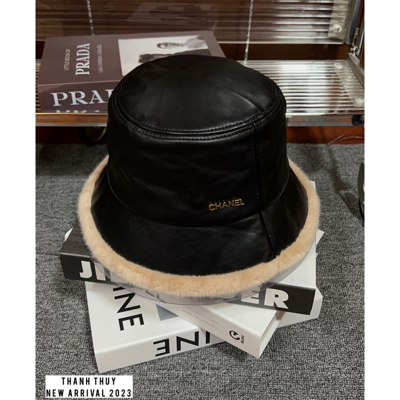 Mũ bucket da viền lông cho nam nữ