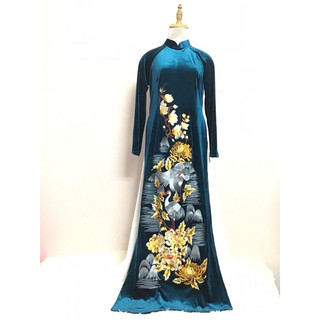 Áo dài nhung thêu hạc