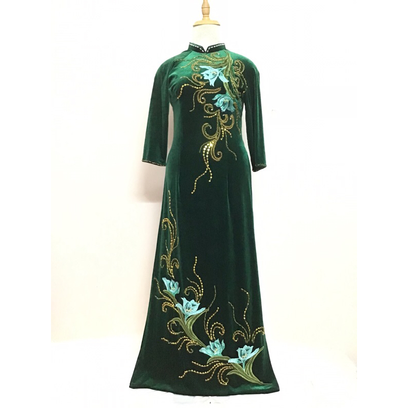 Áo dài nhung kết đá