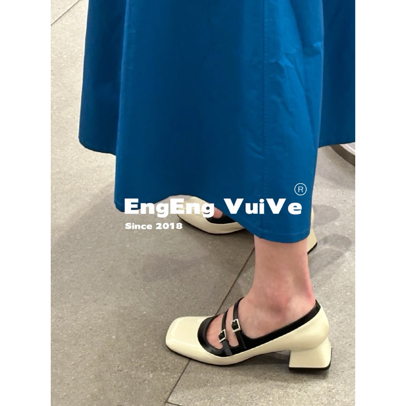 Giày Mary Jane Cao Gót ~ 4.5cm Dupe CNK Dáng Retro 2 Quai