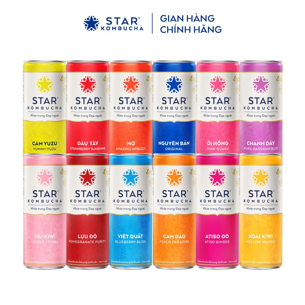 Thùng 12 lon trà lên men Star Kombucha mix vị
