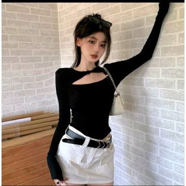 Áo thun tay dài xoắn ngực sexy dáng ôm chất vải dày dặn