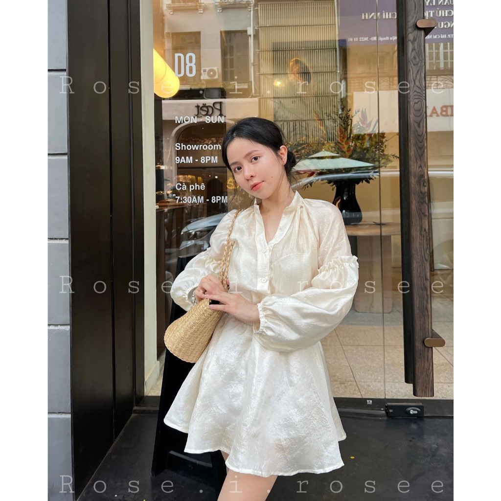 SET TƠ 3 MÓN KEM: ÁO SƠ MI TƠ BÈO TAY PHỒNG BO CHUN + ÁO ỐNG CROPTOP KEM +  CHÂN VÁY TƠ KEM ÁNH NHŨ LƯNG THUN