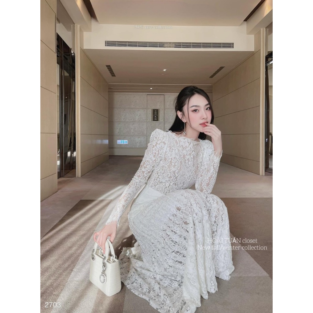 Váy đầm ren dáng dài tay dài cao cấp,Váy thiết kế đi tiệc đi chơi siêu sang chảnh kín đáo