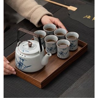 Bộ ấm tích men 6 chén họa tiết trúc họa tiết hoa sen - HDAT0028