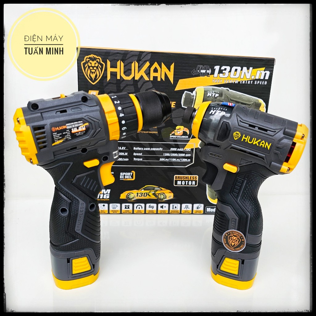 Khoan Hukan CD0445MCL và chuyên vít Hukan EC130MCL pin 4cell động cơ không chổi than