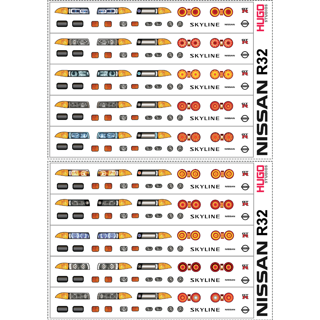 Hugo Studios Decal trượt nước đèn xe Nissan R32 tỉ lệ 1/64 chưa phủ clear
