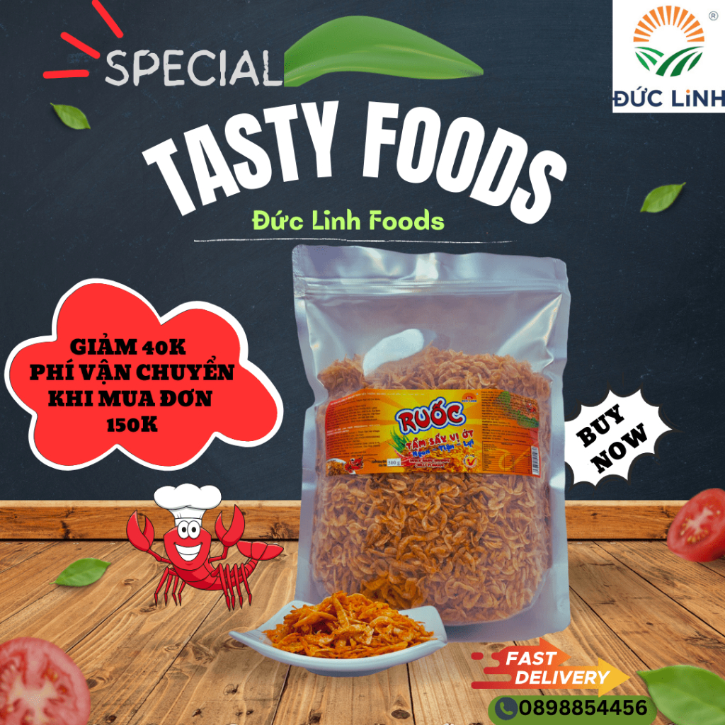 Ruốc sấy (Tép Sấy) Tẩm Vị Ớt Túi Zip 500g