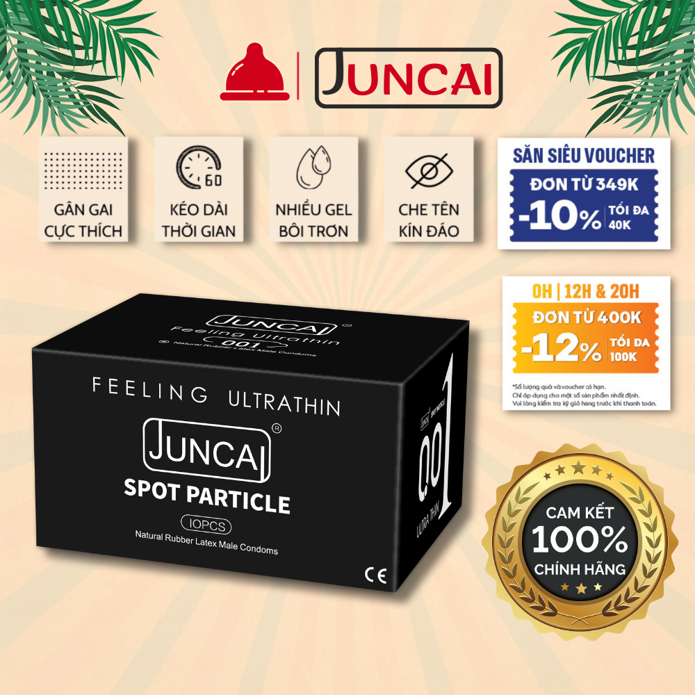Bao cao su siêu mỏng Juncai 0.01 Okamto Super thin size 52 cực mỏng nhiều gel bôi trơn, hương vani hộp 10 cái bcs