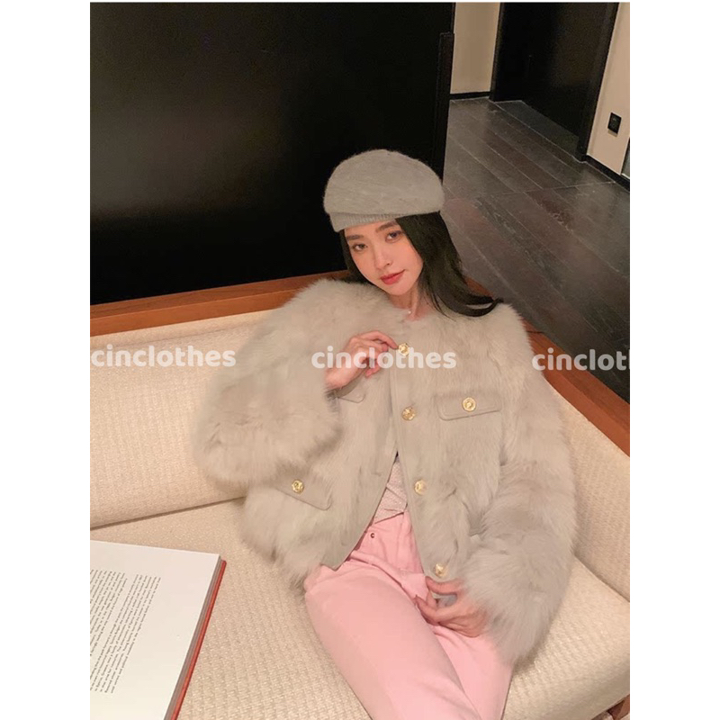 Áo Khoác Lông Dáng Ngắn, Áo Lông Khoác Ngoài Phối Túi Da Khuy Đồng Sang Chảnh Khoác Ngoài Mùa Đông