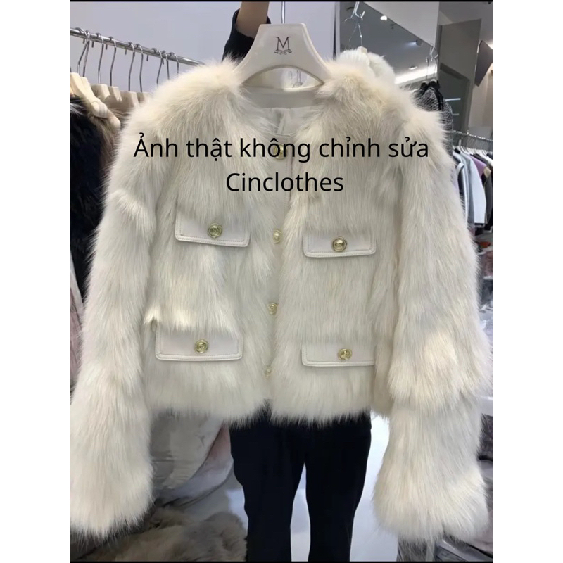 Áo Khoác Lông Dáng Ngắn, Áo Lông Khoác Ngoài Phối Túi Da Khuy Đồng Sang Chảnh Khoác Ngoài Mùa Đông