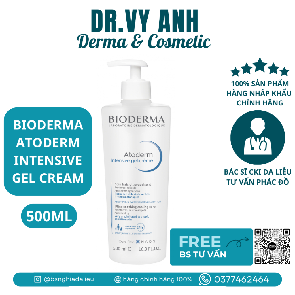 Gel dưỡng ẩm và làm dịu cho da khô, da rất khô Bioderma Atoderm Intensive gel-crème 500ml