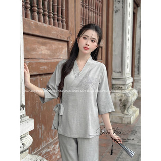 Bộ lam đi chùa truyền thống vải linen