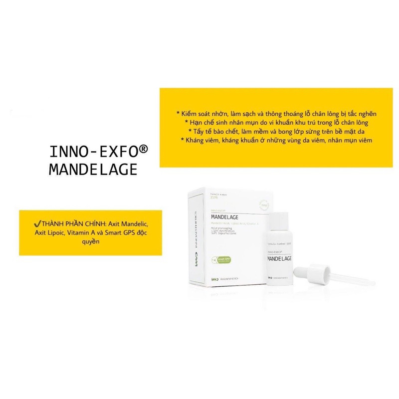 Tinh Chất Peel INNO - EXFO MANDELAGE Căng Bóng Mịn Màng Cho Da Mụn Và Tăng Sắc Tố Sau Viêm
