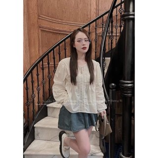 Áo sơ mi phối ren baby doll - hàng qc - nhí