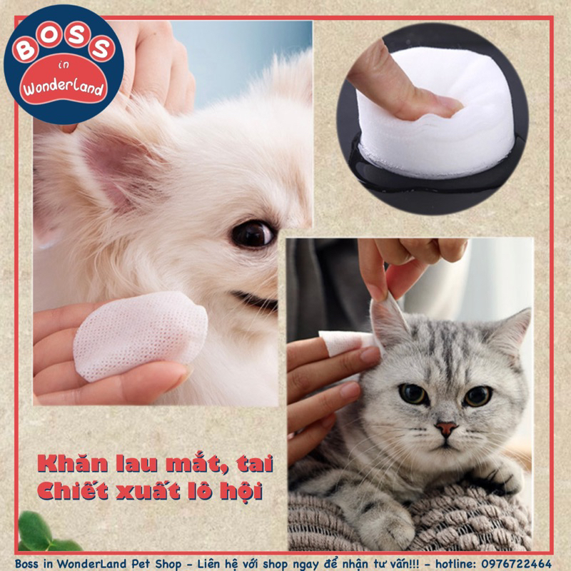 Khăn Ướt Lau Mắt Cho Chó Mèo, Lau Tai Bẩn Cho Thú Cưng Chiết Xuất Từ Cây Lô Hội 130 Miếng