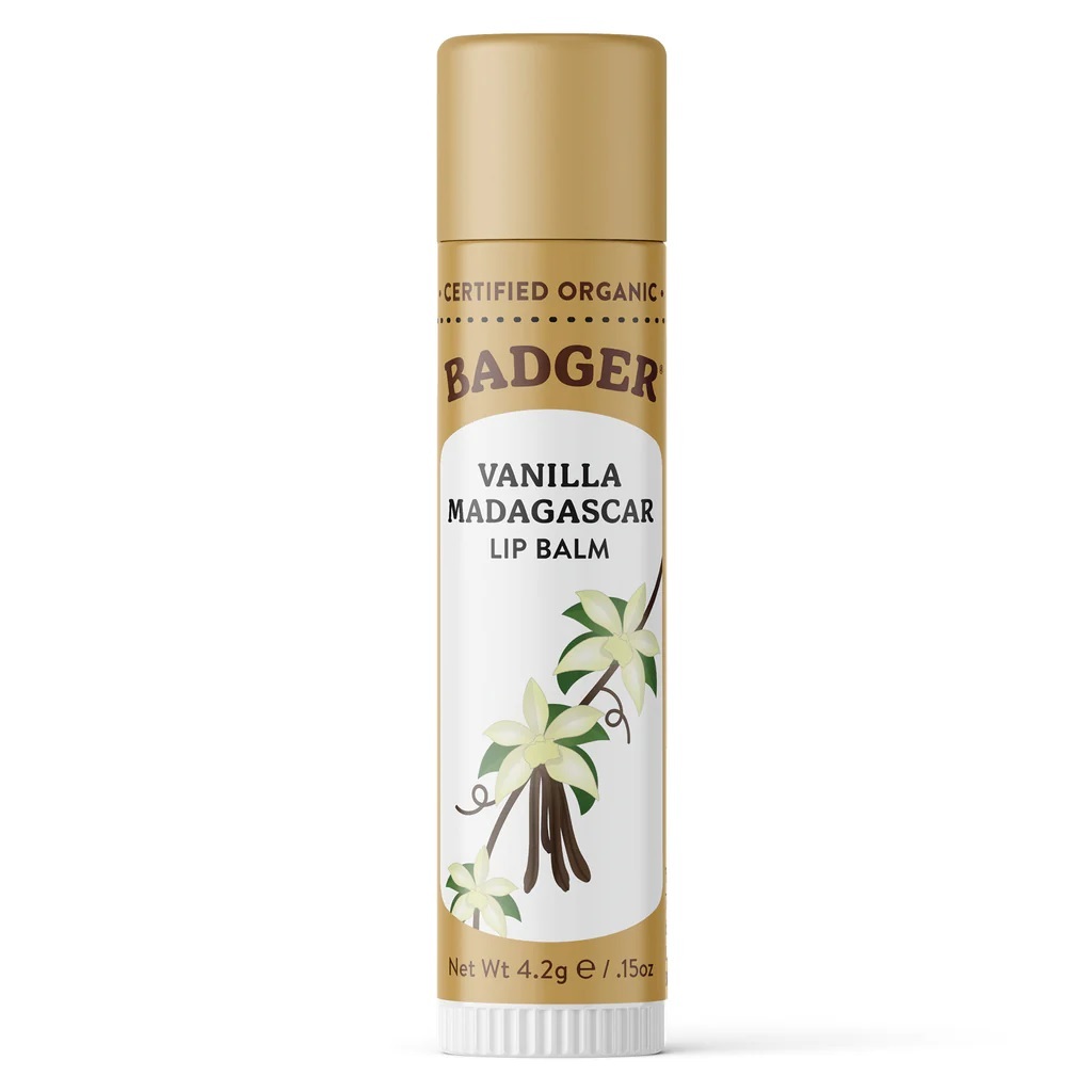 Son Dưỡng Hữu Cơ Mềm Dịu Môi Vanilla Bean Cocoa Butter BADGER USDA Organic Lip Balm Thiên Nhiên An Toàn Mẹ Bầu Em Bé