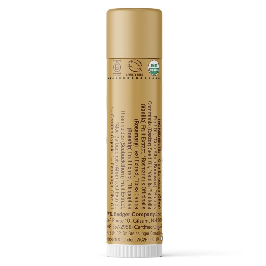 Son Dưỡng Hữu Cơ Mềm Dịu Môi Vanilla Bean Cocoa Butter BADGER USDA Organic Lip Balm Thiên Nhiên An Toàn Mẹ Bầu Em Bé