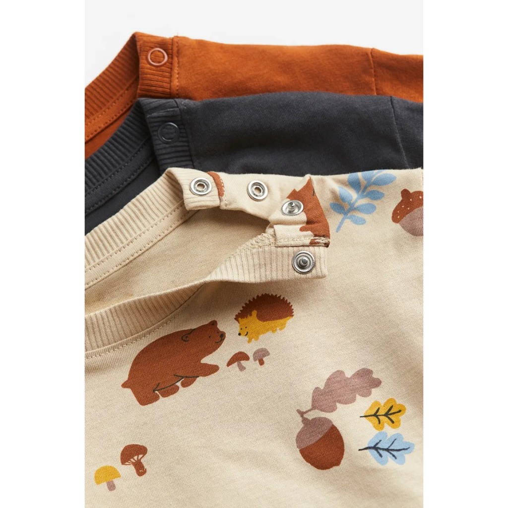 Set 3 áo dài tay động vật khủng long 1154023003 HM H&M_hàng chính hãng authentic