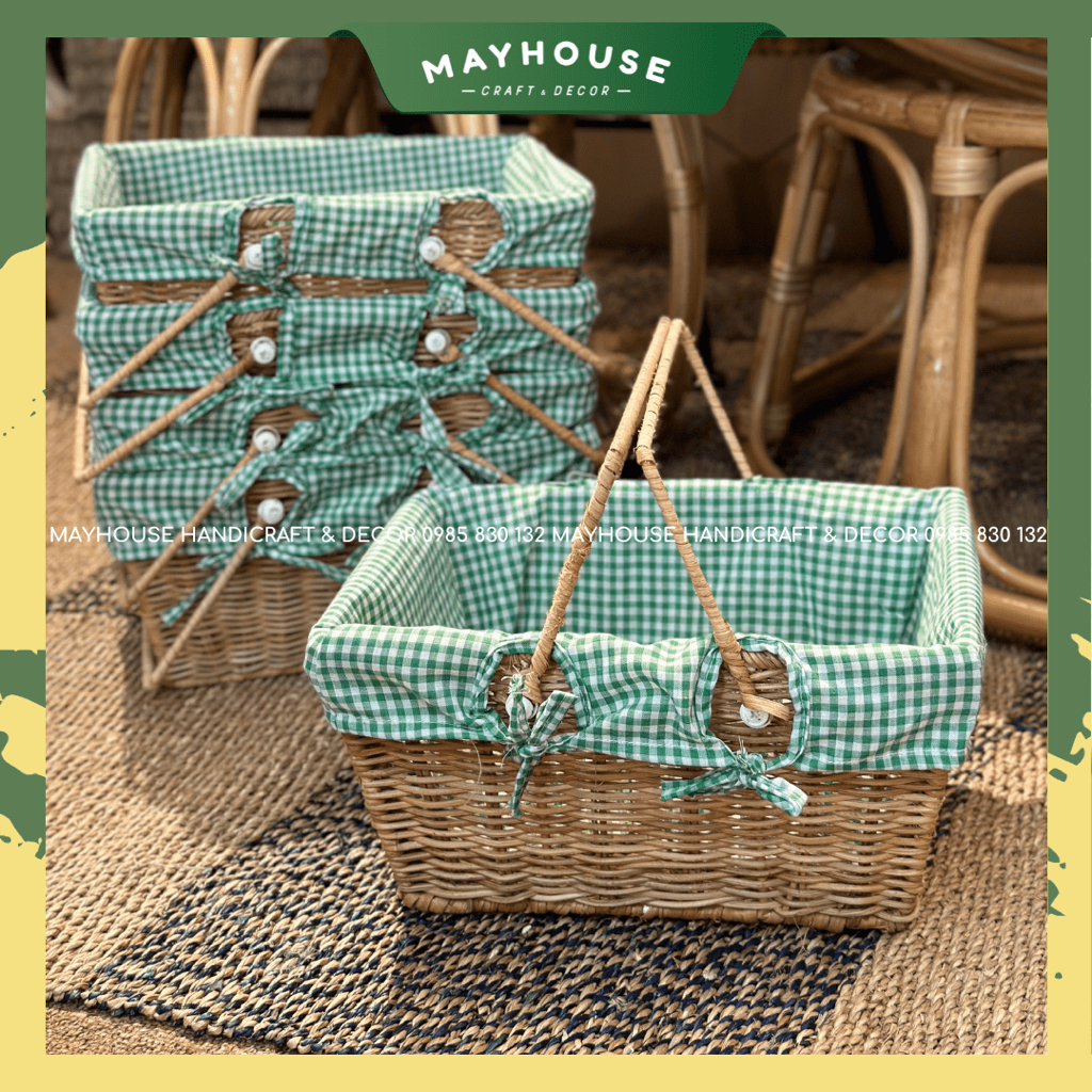 Giỏ mây tre đan kèm lót MAYHOUSE CRAFT&DECOR phụ kiện chụp ảnh decor trang trí nhà