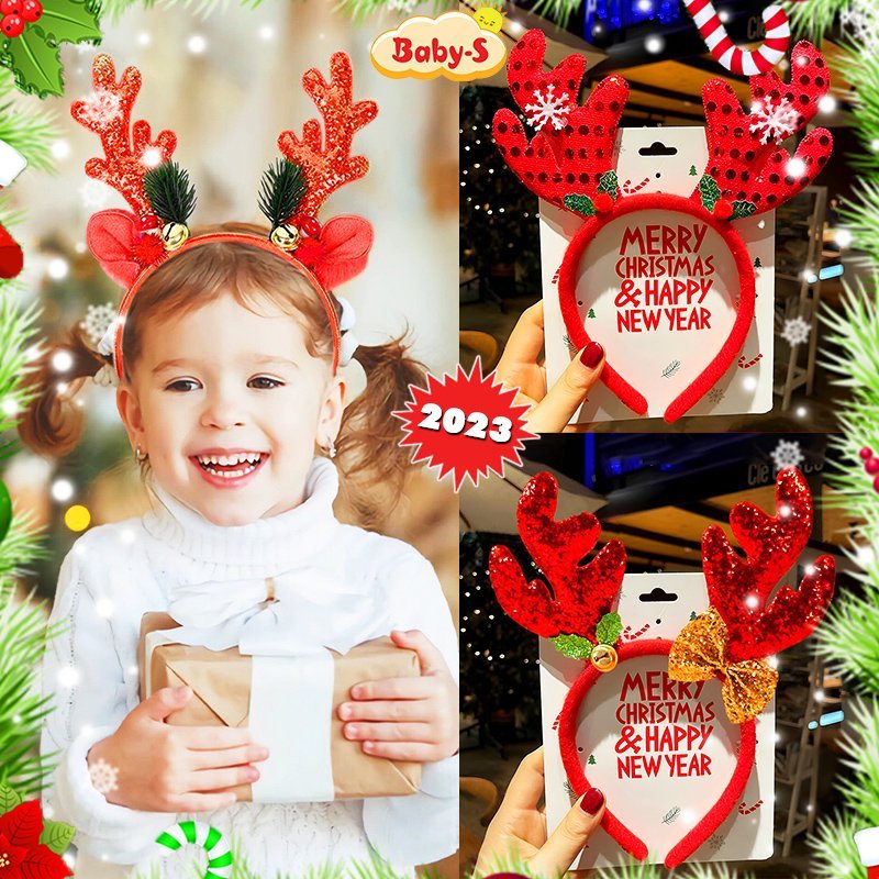 Băng đô Giáng sinh sừng tuần lộc đính sequin lấp lánh Baby-S, Cài tóc Noel phù hợp cho mọi lứa tuổi – SNOEL015