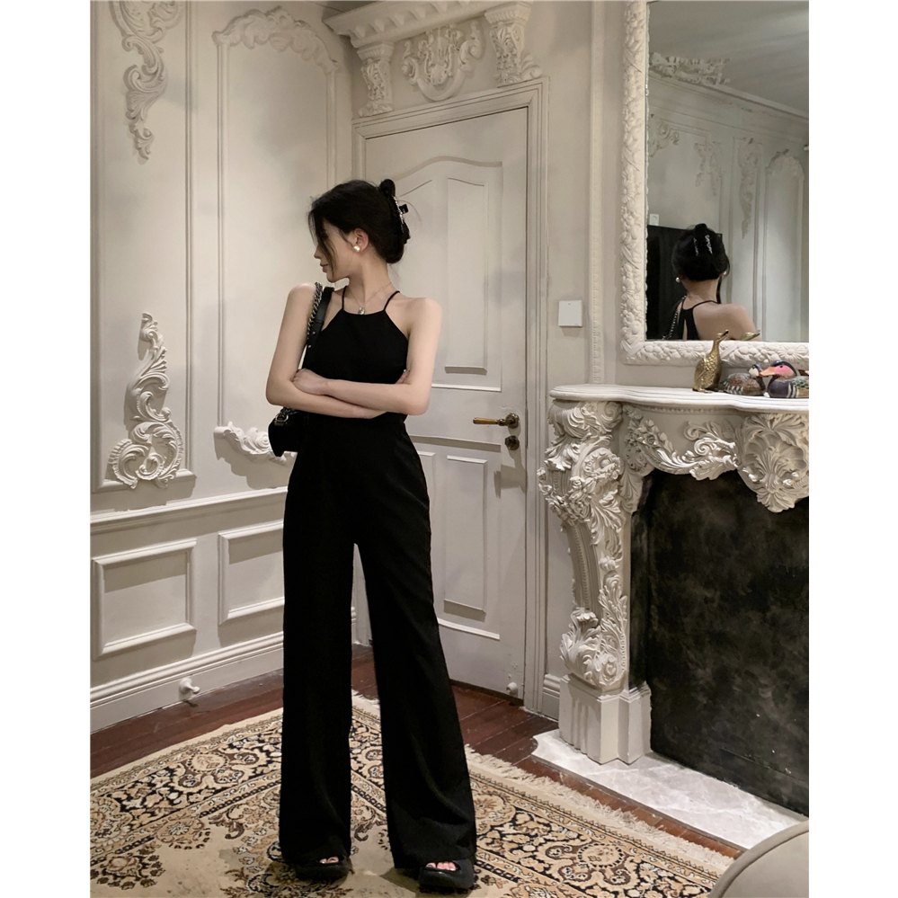 Jumpsuit đen dáng dài cố yếm khoét lưng - MS237