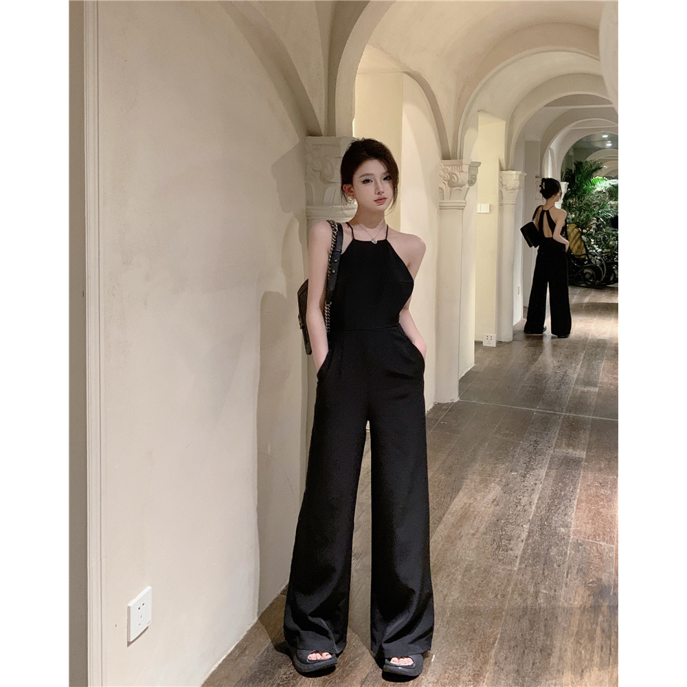 Jumpsuit đen dáng dài cố yếm khoét lưng - MS237