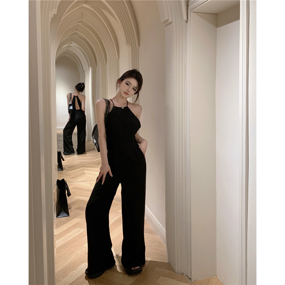 Jumpsuit đen dáng dài cố yếm khoét lưng - MS237