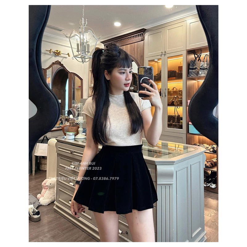 Chân Váy Nhung Xếp Ly Hot Hit Kim Anh Bùi