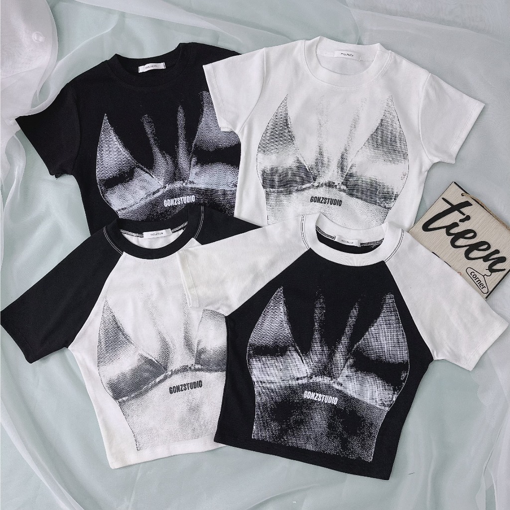 Áo thun croptop raglan basic in hình họa tiết bikini 3D chất in xịn mịn tieencorner 322