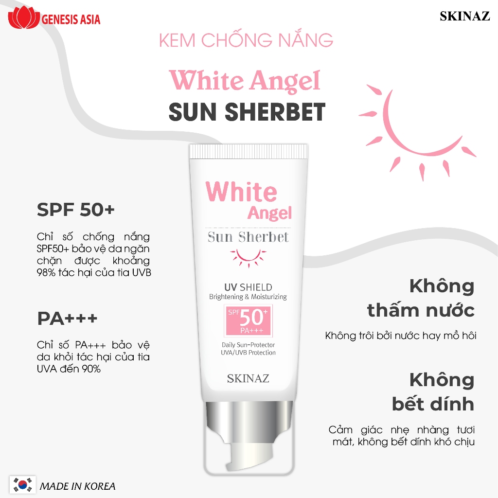 Kem chống nắng White Angel Sun Sherbet SKINAZ 70ml Hàn Quốc