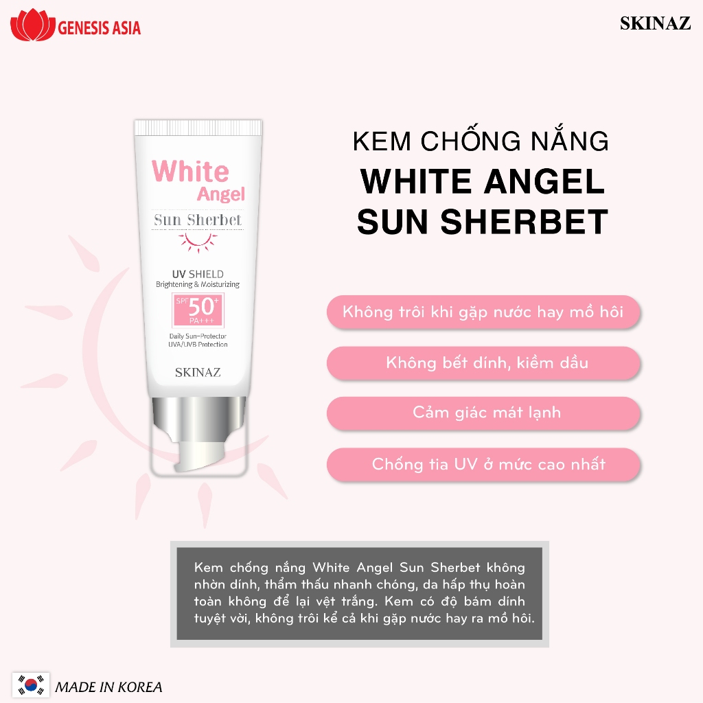 Kem chống nắng White Angel Sun Sherbet SKINAZ 70ml Hàn Quốc