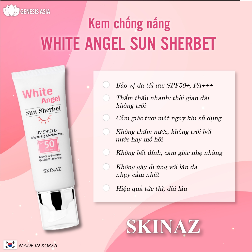 Kem chống nắng White Angel Sun Sherbet SKINAZ 70ml Hàn Quốc