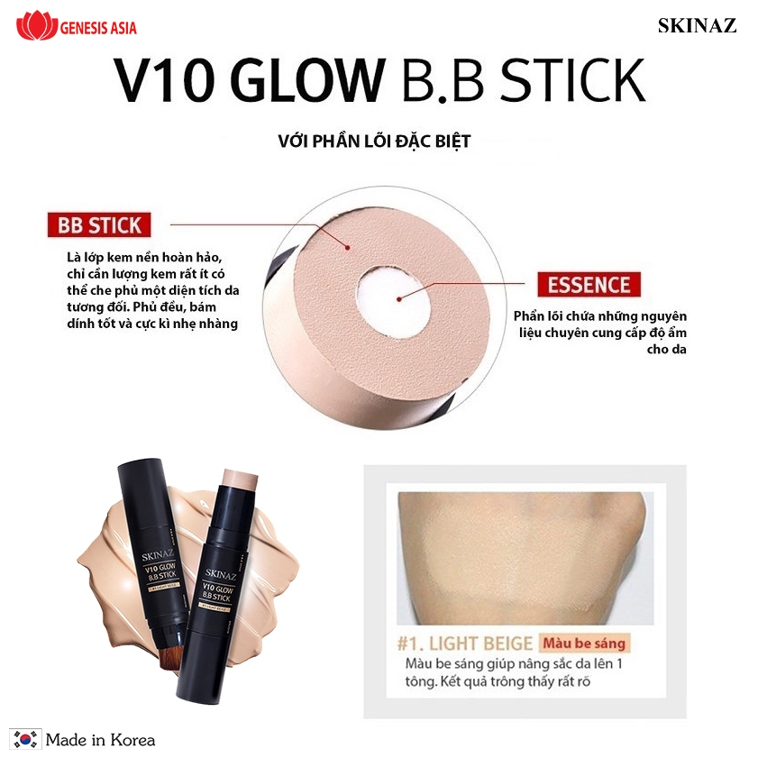 Kem nền Skinaz V10 Glow BB Stick Skinaz Hàn Quốc – 10g Hàng Chính Hãng