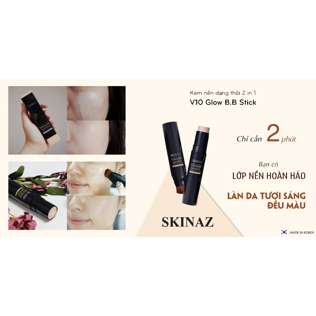 Kem nền Skinaz V10 Glow BB Stick Skinaz Hàn Quốc – 10g Hàng Chính Hãng