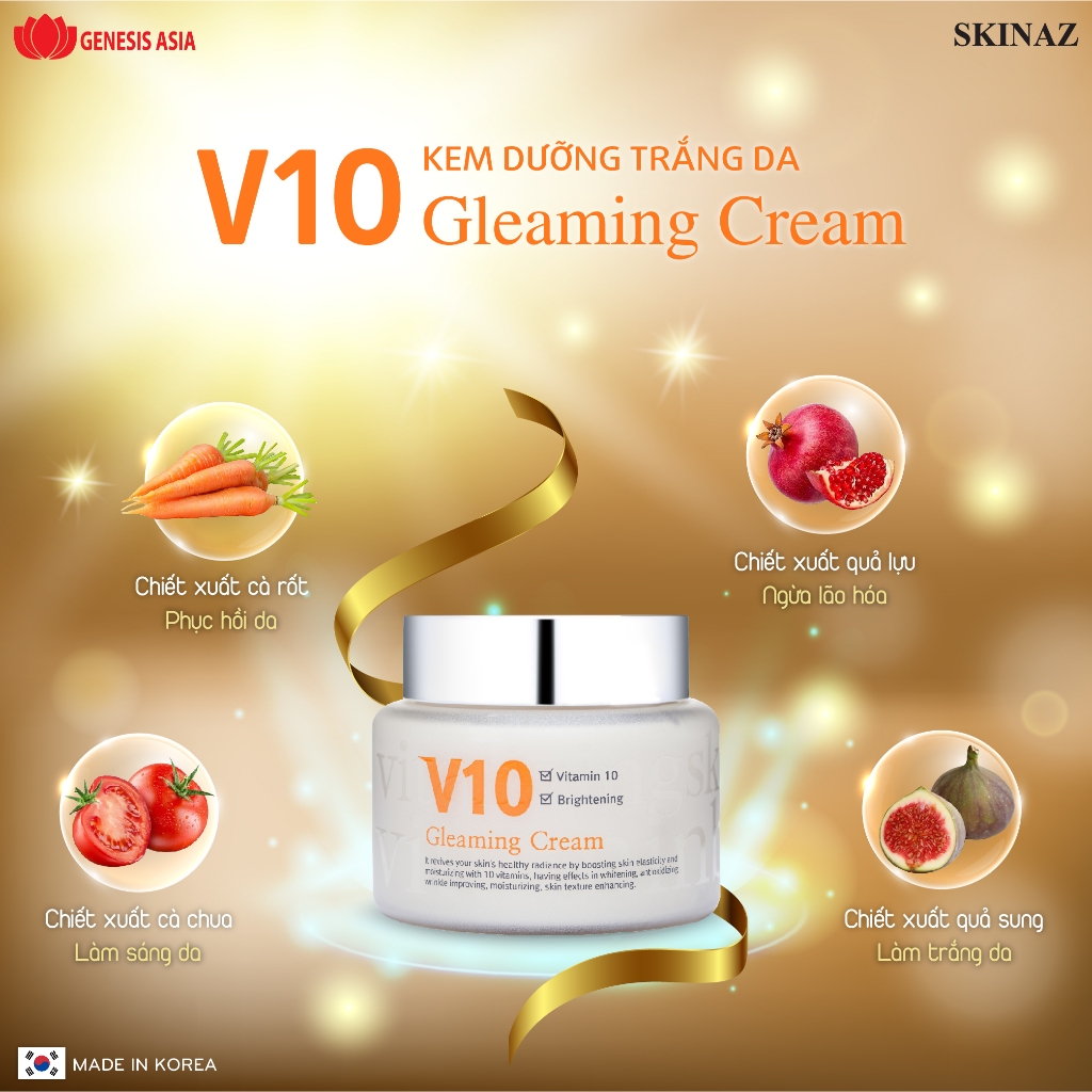 Kem V10 Skinaz Hàn Quốc Chính Hãng 100ml - V10 Gleaming Cream Skinaz