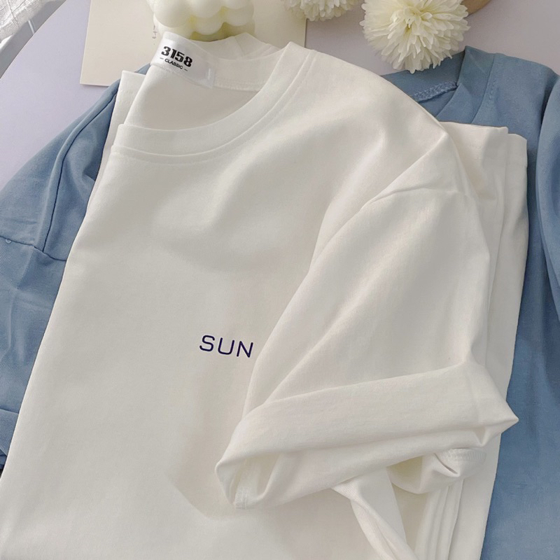 Áo thun chất cotton thoáng mát, form basic Hàn tay lỡ SUN siêu xinh freesize < 70kg