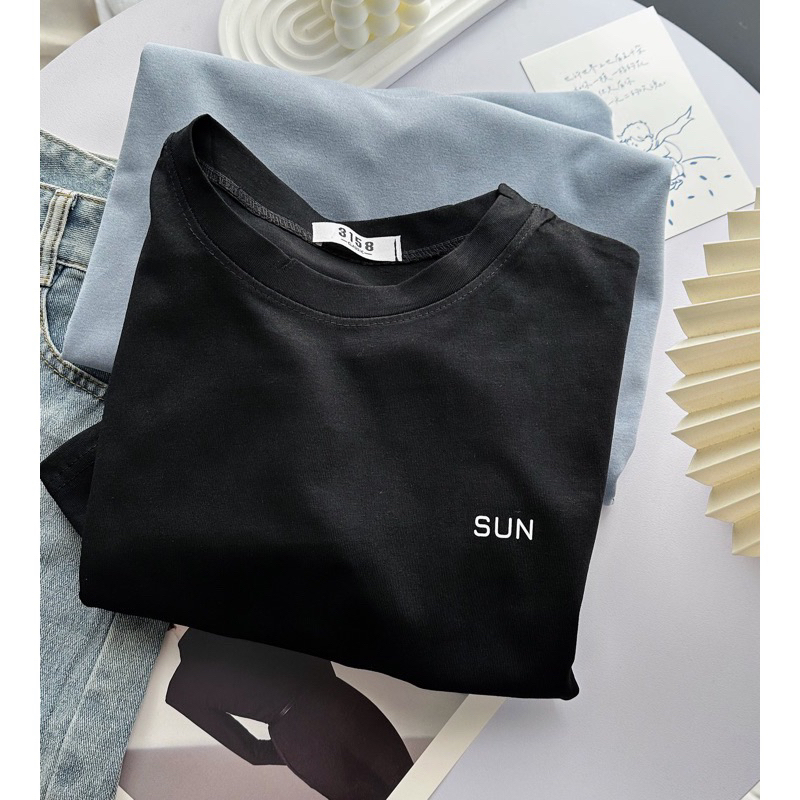 Áo thun chất cotton thoáng mát, form basic Hàn tay lỡ SUN siêu xinh freesize < 70kg