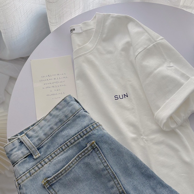 Áo thun chất cotton thoáng mát, form basic Hàn tay lỡ SUN siêu xinh freesize < 70kg