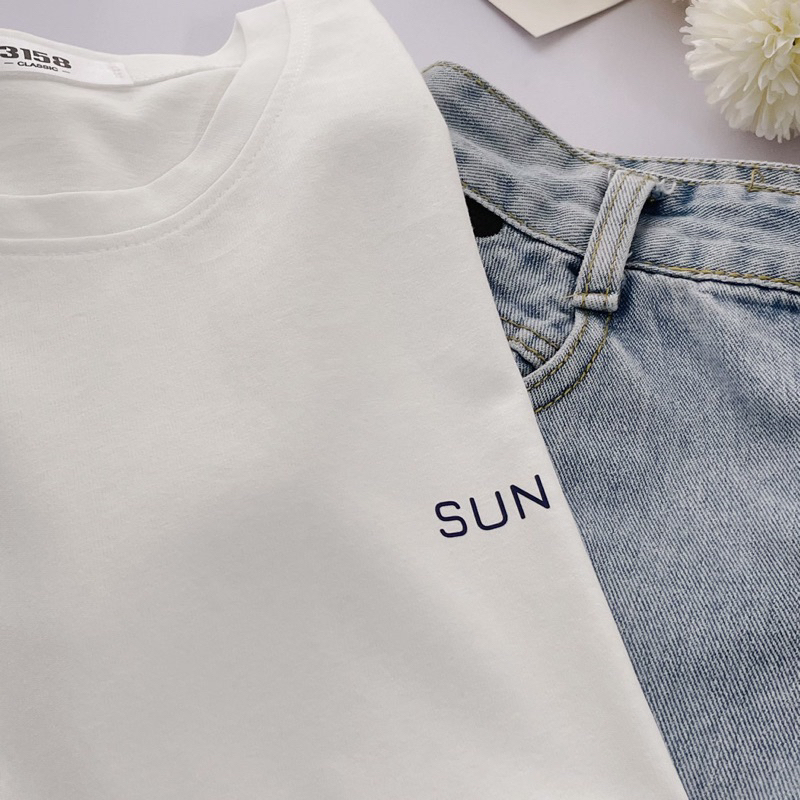 Áo thun chất cotton thoáng mát, form basic Hàn tay lỡ SUN siêu xinh freesize < 70kg