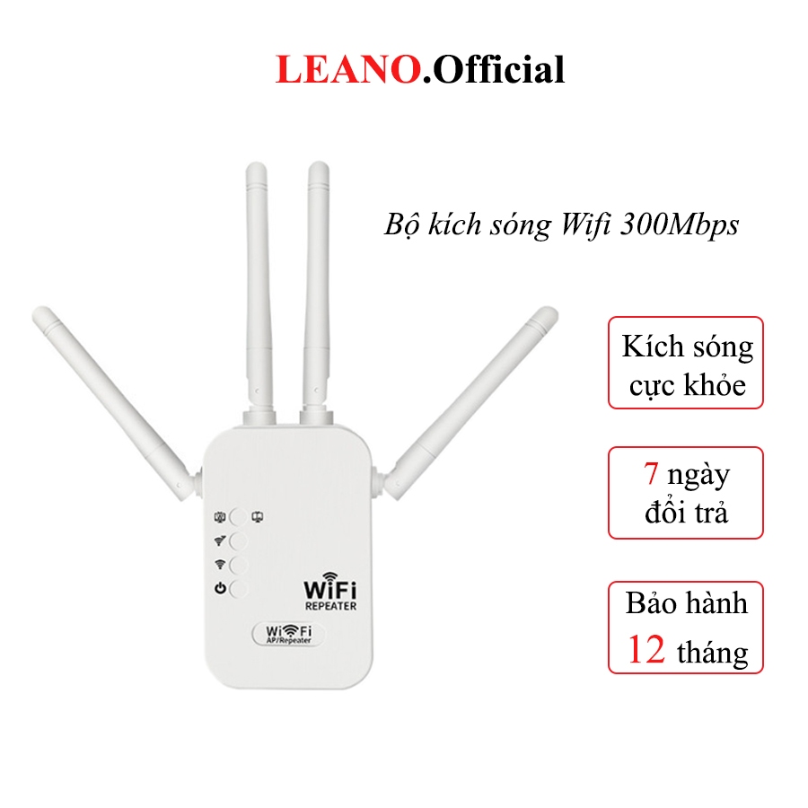 Bộ kích sóng Wifi LEANO không dây cao cấp tốc độ cao 300Mbps, Repeater wifi 4 râu cực khỏe