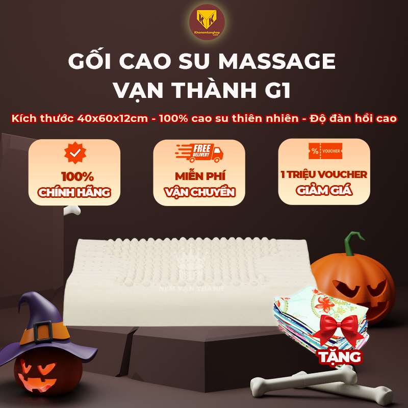 Gối cao su Massage G1 Vạn Thành, hỗ trợ giấc ngủ, nâng đỡ vai gáy, 100% từ cao su thiên nhiên - Tặng vỏ gối [Chính hãng]